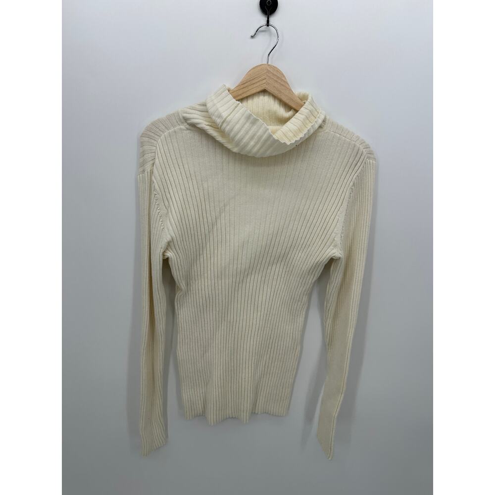 RuffHewn Womens Cream Ribbed Turtleneck Sweater Sz XL Cotton Minimal Casual - Picture 2 of 6